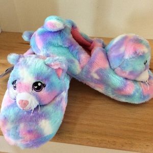 Build a Bear Pastel Swirl Kitty Slippers Plush Comfy House Shoes Girls Youth 5/6